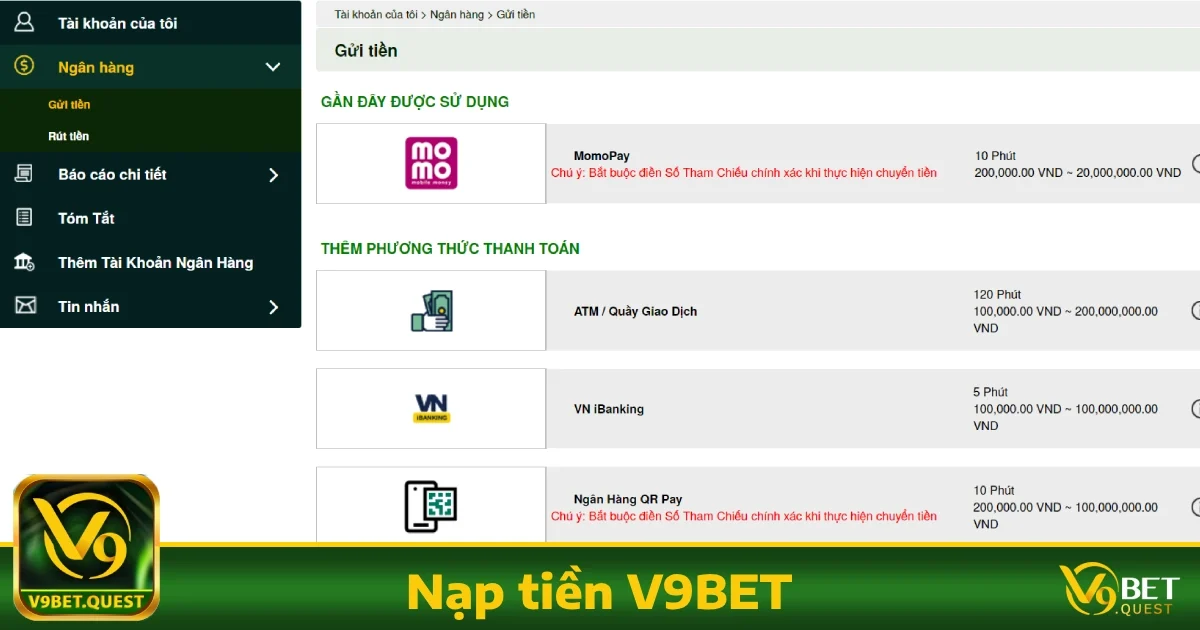 V9bet 31 Nạp Tiền Nhanh Chóng Với Nhiều Phương Thức Hỗ Trợ